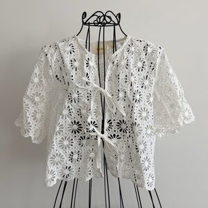Maeve by Anthropologie White Floral Lace Blouse